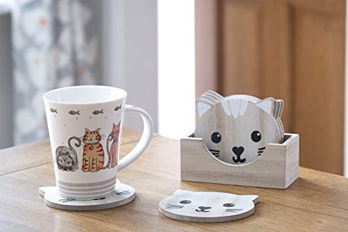 Posavasos Originales de Madera de Gato, Juego de 6 Natural, Regalo para los Amantes de los Gatos