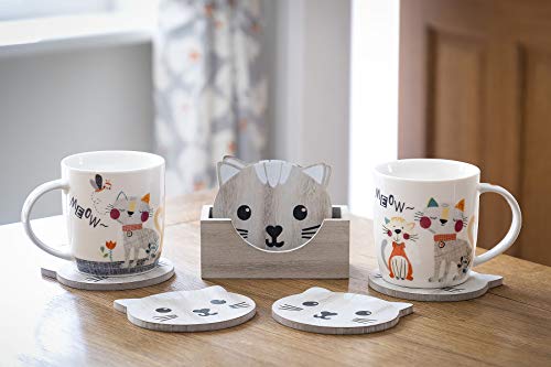Posavasos Originales de Madera de Gato, Juego de 6 Natural, Regalo para los Amantes de los Gatos