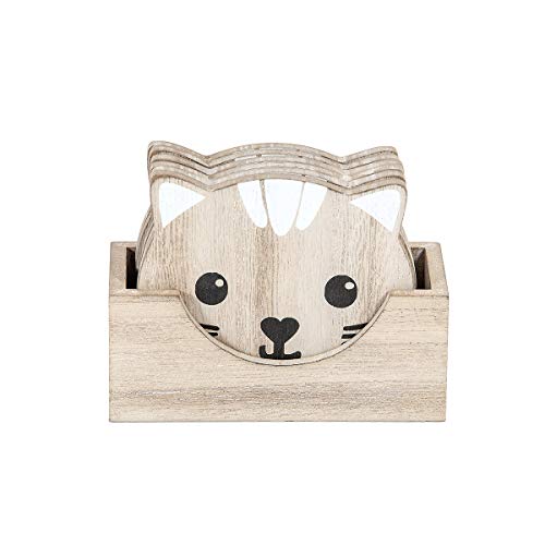 Posavasos Originales de Madera de Gato, Juego de 6 Natural, Regalo para los Amantes de los Gatos