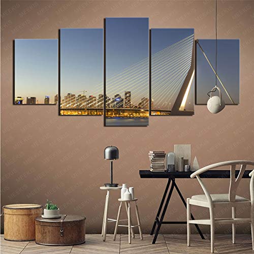 Póster impreso en lienzo, 5 piezas, hecho por el hombre, Erasmus Bridge Wall necesita 150x80cm sin marco