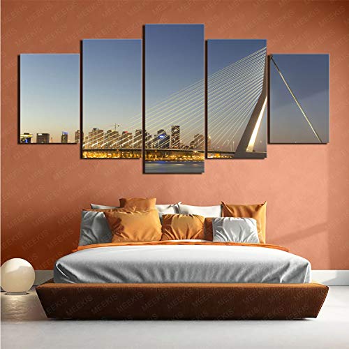 Póster impreso en lienzo, 5 piezas, hecho por el hombre, Erasmus Bridge Wall necesita 150x80cm sin marco