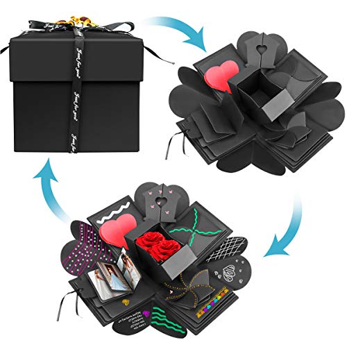 Powcan Caja de Regalo Creative Explosion Love Memory DIY Álbum de Fotos cumpleaños, una Sorpresa sobre el Amor, Negro. (Caja de Regalo)