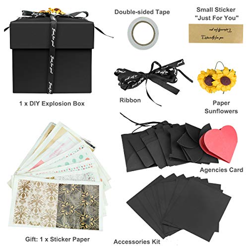 Powcan Caja de Regalo Creative Explosion Love Memory DIY Álbum de Fotos cumpleaños, una Sorpresa sobre el Amor, Negro. (Caja de Regalo)