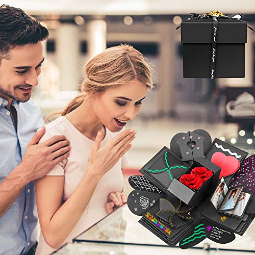 Powcan Caja de Regalo Creative Explosion Love Memory DIY Álbum de Fotos cumpleaños, una Sorpresa sobre el Amor, Negro. (Caja de Regalo)