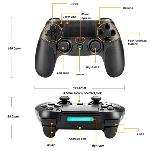 Powcan Controlador PS4, PowerLead Gamepad inalámbrico Mando Pro para PS4 / PS4 Slim / PS4 Pro y PS3 / PC (Windows 7/8/10) Joypad con Juego de vibración Dual Control Remoto Joystick (Negro)