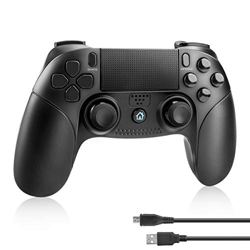 Powcan Controlador PS4, PowerLead Gamepad inalámbrico Mando Pro para PS4 / PS4 Slim / PS4 Pro y PS3 / PC (Windows 7/8/10) Joypad con Juego de vibración Dual Control Remoto Joystick (Negro)