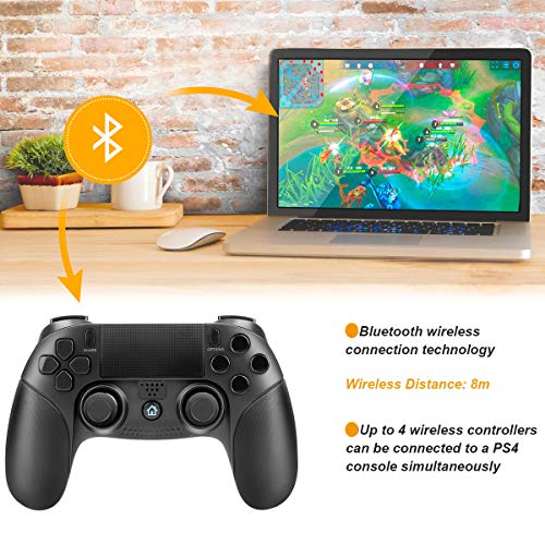 Powcan Controlador PS4, PowerLead Gamepad inalámbrico Mando Pro para PS4 / PS4 Slim / PS4 Pro y PS3 / PC (Windows 7/8/10) Joypad con Juego de vibración Dual Control Remoto Joystick (Negro)