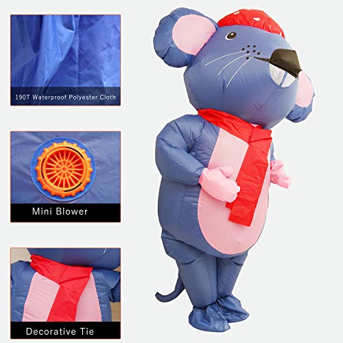 Powcan Disfraz Inflable Disfraz de ratón Adulto con Ventilador Lleno de Aire Disfraz Disfraz de Gran tamaño Mono Divertido para cumpleaños, Fiesta, Halloween, Boda, Vacaciones, Cosplay, L