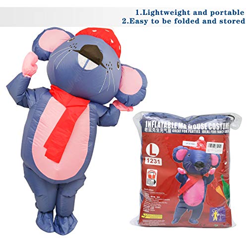 Powcan Disfraz Inflable Disfraz de ratón Adulto con Ventilador Lleno de Aire Disfraz Disfraz de Gran tamaño Mono Divertido para cumpleaños, Fiesta, Halloween, Boda, Vacaciones, Cosplay, L
