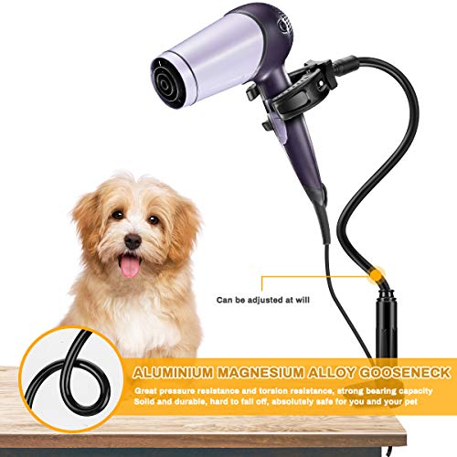 Powcan Soporte para secador de pelo para mascotas, rotación de 360 grados manos libres soporte para secador de pelo de aleación de aluminio cuello de cisne para perro gato mesa de aseo