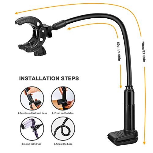Powcan Soporte para secador de pelo para mascotas, rotación de 360 grados manos libres soporte para secador de pelo de aleación de aluminio cuello de cisne para perro gato mesa de aseo