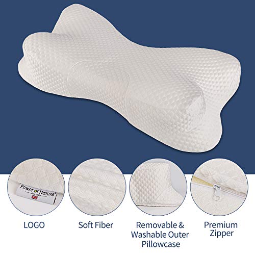 Power Of Nature Almohada Cervical, Almohada Ergonómica con Memoria de Forma para Dormir de Lado/Espalda/estómago, para aliviar el Dolor de Cuello y Hombros, Funda Lavable de Diseño (68 * 36 * 16CM)