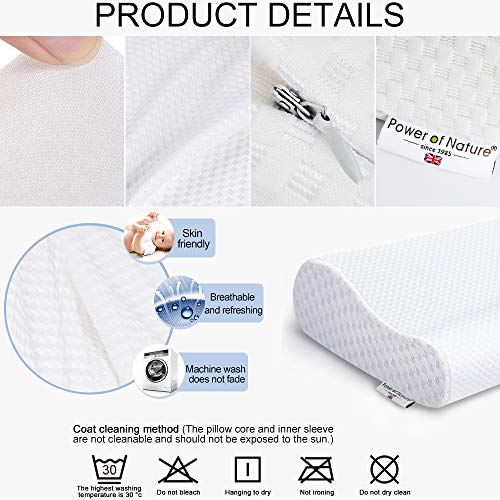Power Of Nature Almohada Viscoelastica, Almohada Cervical con Altura Ajustable, Reduce Dolores Cervicales，Forma Ergonómica Adecuada para Todos los Durmientes, Cubierta de Fibra de Bambú