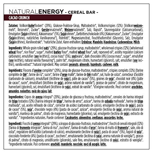PowerBar Natural Energy Cereal Cacao Crunch 24x40g - Barras de Energía de Carbohidratos Veganos + Magnesio