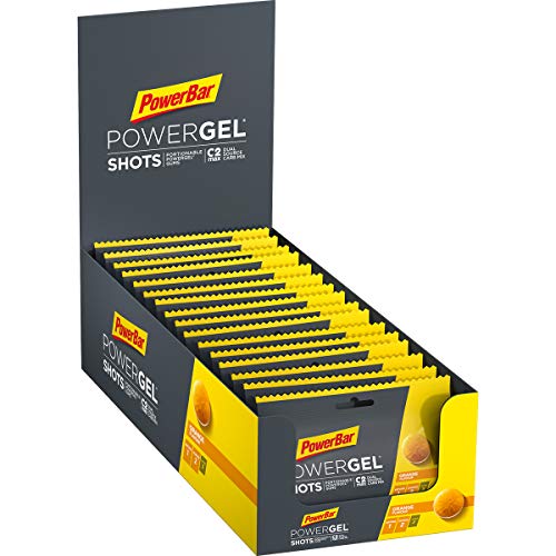 PowerBar PowerGel Shots Orange 16x60g - Gomas de Alta Energía de Carbono + C2MAX Magnesio y Sodio