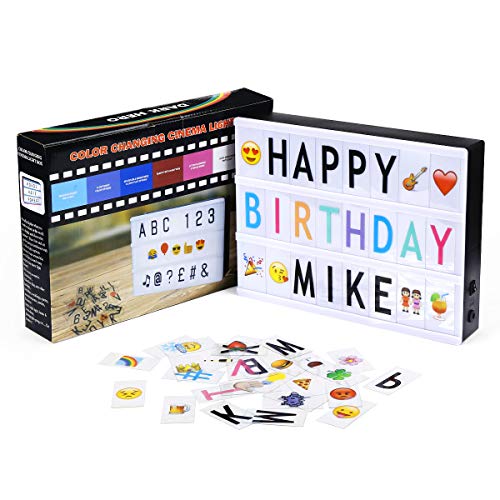 Powerextra Caja de Luz LED con Letras A4 - Caja de Luz Cinematográfica con 95 Letras 85 Emojis y 85 Letras de Color puede Decorar Habitación Fiestas Bodas - Regalo Perfecto para Chicas Chicos