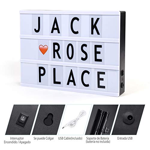 Powerextra Caja de Luz LED con Letras A4 - Caja de Luz Cinematográfica con 95 Letras 85 Emojis y 85 Letras de Color puede Decorar Habitación Fiestas Bodas - Regalo Perfecto para Chicas Chicos