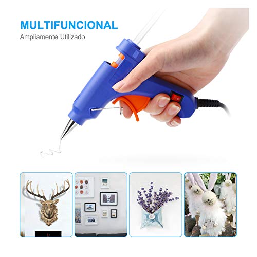Powerextra Mini Pistola de Silicona Caliente 20W - Pistola de Pegamento con 50pcs Barras para Manualidades DIY Reparaciones en el Hogar Art Reparaciones Decoración del Festival