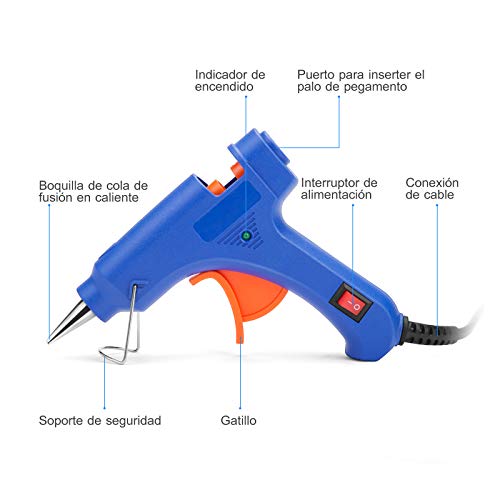 Powerextra Mini Pistola de Silicona Caliente 20W - Pistola de Pegamento con 50pcs Barras para Manualidades DIY Reparaciones en el Hogar Art Reparaciones Decoración del Festival