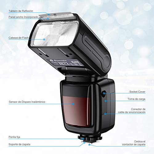 Powerextra Pantalla LCD Flash Speedlite, 2.4G Kit de Transmisor de Disparador de Flash Inalámbrico para Canon Nikon Pentax Panasonic Olympus y Sony DSLR Cámara, Cámaras Digitales con Zapata Estándar