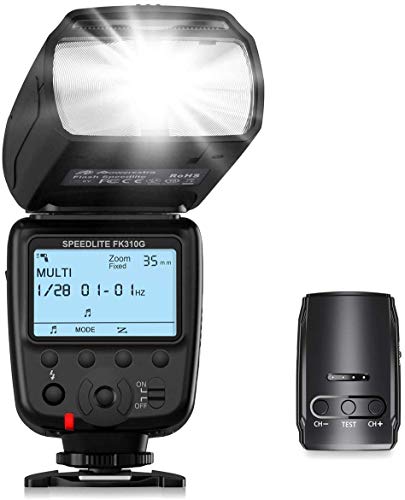 Powerextra Pantalla LCD Flash Speedlite, 2.4G Kit de Transmisor de Disparador de Flash Inalámbrico para Canon Nikon Pentax Panasonic Olympus y Sony DSLR Cámara, Cámaras Digitales con Zapata Estándar