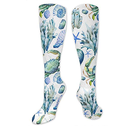 PPPPPRussell Socks Calze a compressione per donna Uomo - Calza migliore per viaggi, maternità, corsa, atletica, vene varicose - Conchiglia di stelle marine Granchio sott'acqua