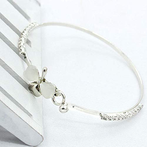 PQGHJ Pulsera Little Fragrant Peach Heart Pulseras para Mujer, Brazalete de trébol Brazalete de trébol de ópalo y Diamantes, Plata
