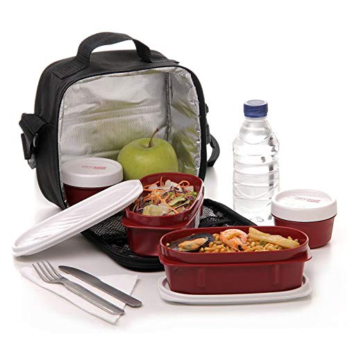 PracticFood - Urban Food Negro con Cubiertos Laken. Bolsa Térmica Porta Alimentos con Tapers Herméticos