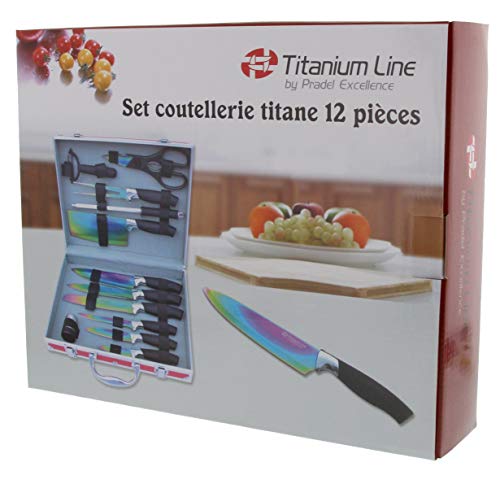 Pradel Excellence I7202TI - Juego de 12 Cuchillos, con Revestimiento de Titanio, 35,5 x 28,5 x 8,3 cm, Incluye maletín