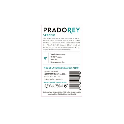 PRADOREY Verdejo - Vino blanco - Verdejo - Vino de la tierra de Catilla y León - Vendimia Nocturna - Elaboración con sistema boreal - 6 Botellas - 0,75 L