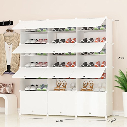 PREMAG Organizador de Almacenamiento de Calzado portátil Tower, Blanco, Estante de gabinete Modular para Ahorrar Espacio, estantes de Zapatero para Zapatos, Botas, Zapatillas 3 * 7