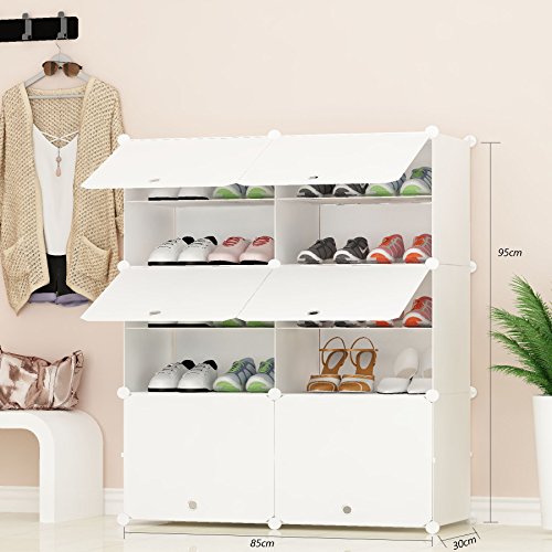 PREMAG Organizador de Almacenamiento de Calzado portátil Tower, Blanco, Estante de gabinete Modular para Ahorrar Espacio, estantes de Zapatero para Zapatos, Botas, Zapatillas 3 * 7