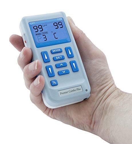 Premier Plus EM6300P Electroestimulador Digital Masaje EMS TENS, Pantalla LCD, 2 Canales, 16 Electrodos Autoadhesivos Totalmente Recargable Con 30 Programas de Preajuste