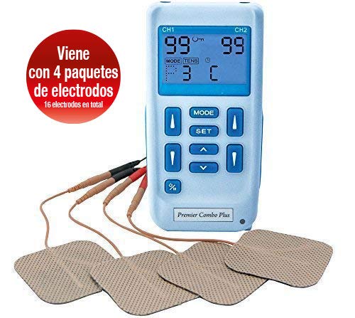 Premier Plus EM6300P Electroestimulador Digital Masaje EMS TENS, Pantalla LCD, 2 Canales, 16 Electrodos Autoadhesivos Totalmente Recargable Con 30 Programas de Preajuste