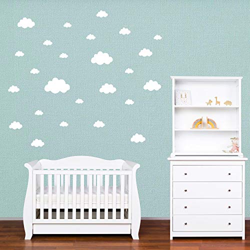 PREMYO 25 Nubes Pegatinas Pared Infantil - Vinilos Decorativos Habitación Bebé Niños - Fácil de Poner Blanco