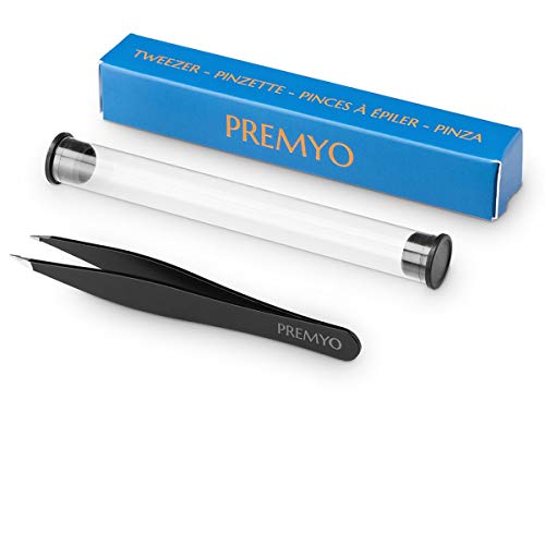 PREMYO Pinza Depilar con Puntas Precisas - Depilación para Cejas Pelos Encarnados Puntiaguda Fina Acero Inoxidable