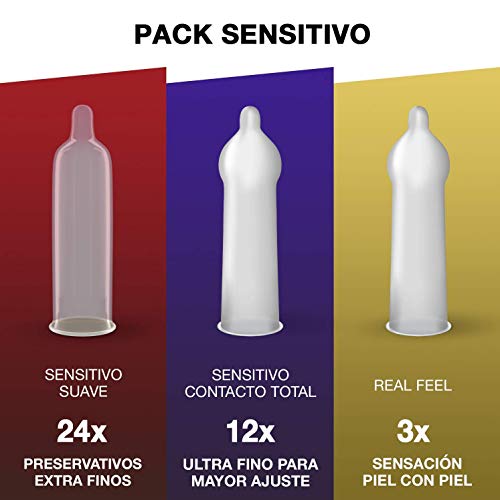 Preservativos Durex Pack Mixto Sensitivo Suave + Sensitivo Contacto Total + Real Feel + Lubricante Intimo Fresa - 39 condones + 50ml