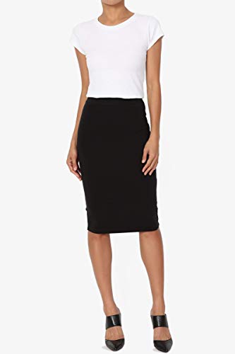 PrettyFashion Mujeres Falda Midi Lápiz Cintura Alta Elasticidad Bodycon Tubo Falda Oficina (Negro, X-L)