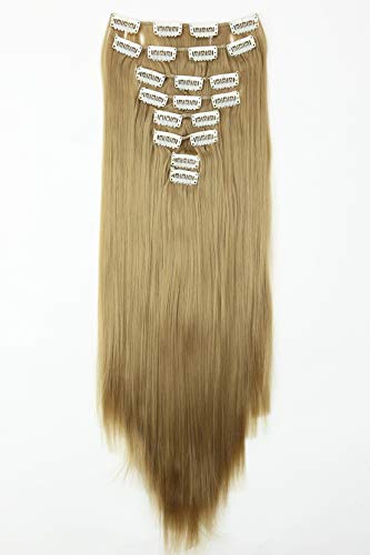 Prettyshop XXL Set de 8 piezas de extensiones de pelo clip de 60 cm, resistentes al calor, lisas