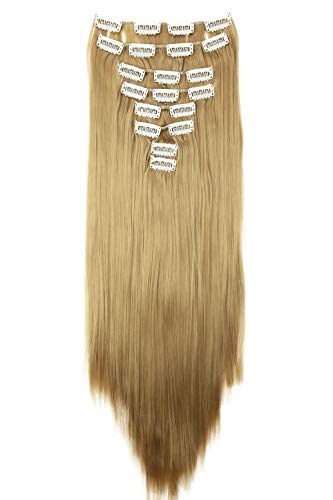 Prettyshop XXL Set de 8 piezas de extensiones de pelo clip de 60 cm, resistentes al calor, lisas