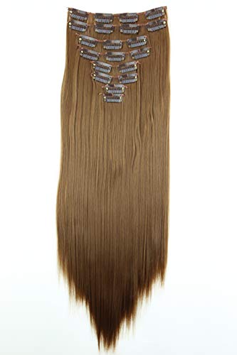 Prettyshop XXL Set de 8 piezas de extensiones de pelo clip de 60 cm, resistentes al calor, lisas