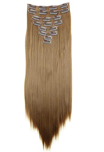 Prettyshop XXL Set de 8 piezas de extensiones de pelo clip de 60 cm, resistentes al calor, lisas