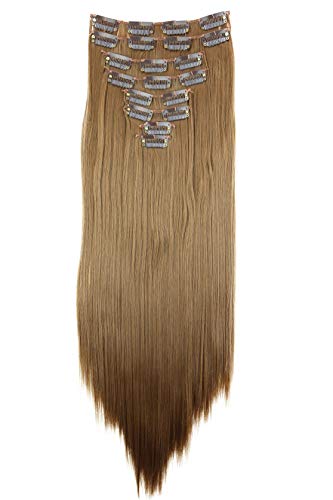 Prettyshop XXL Set de 8 piezas de extensiones de pelo clip de 60 cm, resistentes al calor, lisas