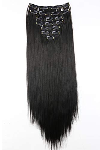 Prettyshop XXL Set de 8 piezas de extensiones de pelo clip de 60 cm, resistentes al calor, lisas