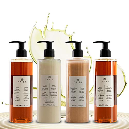 Prija XL Set 4 x 380 ml jabón líquido, para piel y cabello, loción corporal, crema de baño