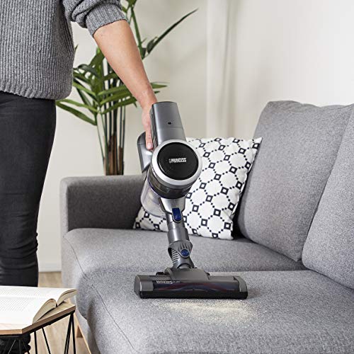 Princess 339480 Escoba Silencio Aspirador, Vertical, sin Cables, Silenciosa, 65 Db, Tiempo de Uso de 35 Minutos, Gris