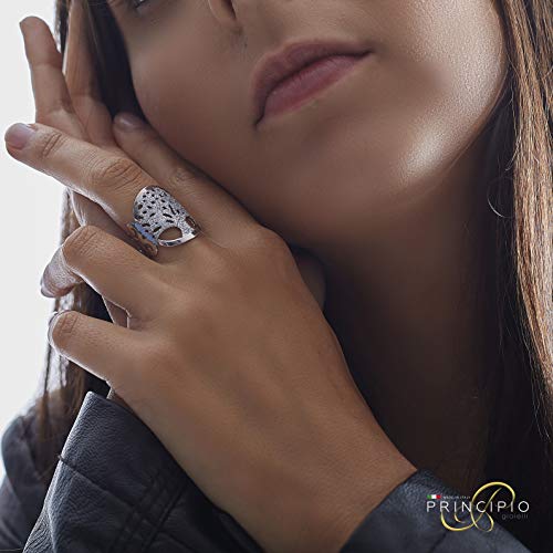 PRINCIPIO® - Anillo Mujer Árbol De La Vida Grande de Plata 925 Joyas Originales Chicas Jóvenes Ajustables con Hermosa Caja de Regalo