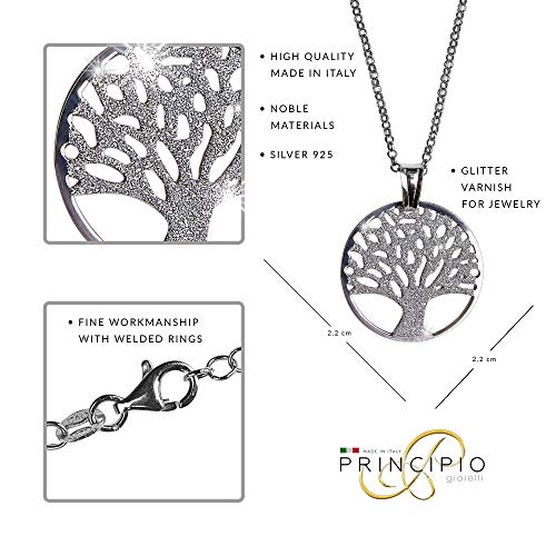 Principio® – Collar para mujer árbol de la Vida Plata 925 – Fabricado en Italia – joyas Chica Original ajustable con Bonita caja de regalo