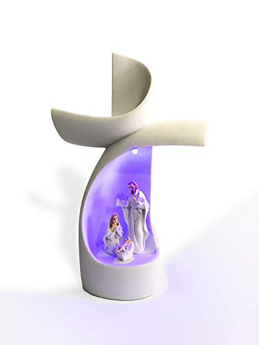 Pripimar Belén en Cruz Moderna con luz. Hecho en Resina | Es un Belén Que Puedes Poner en Cualquier Lugar de la casa | Ocupa Poco Espacio | Decoración Navideña