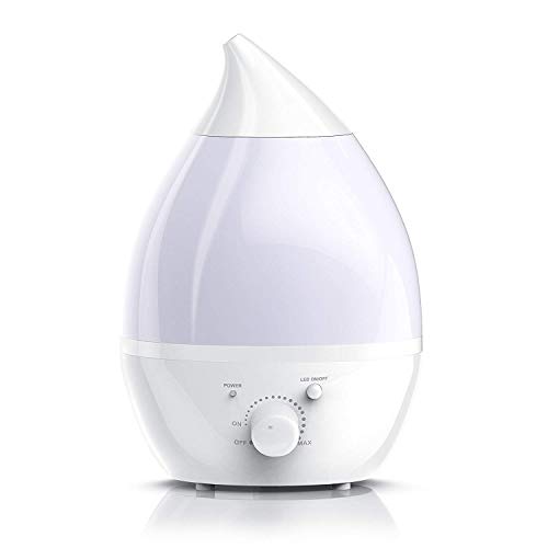 Pritech - Humidificador Ultrasónico de 1,5L y Difusor de Aroma, No Ruido Ultrasilencioso y Autoapagado en Forma Lágrima, 7-Color LED, Ideal para Dormitorio, Hogar, Oficina, Baño, Bebé